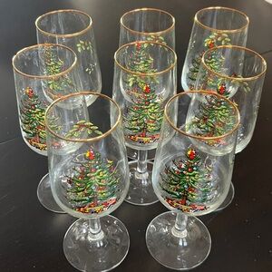 Spode Christmas Wine Glasses Set of 8 Gold Rim Vintage